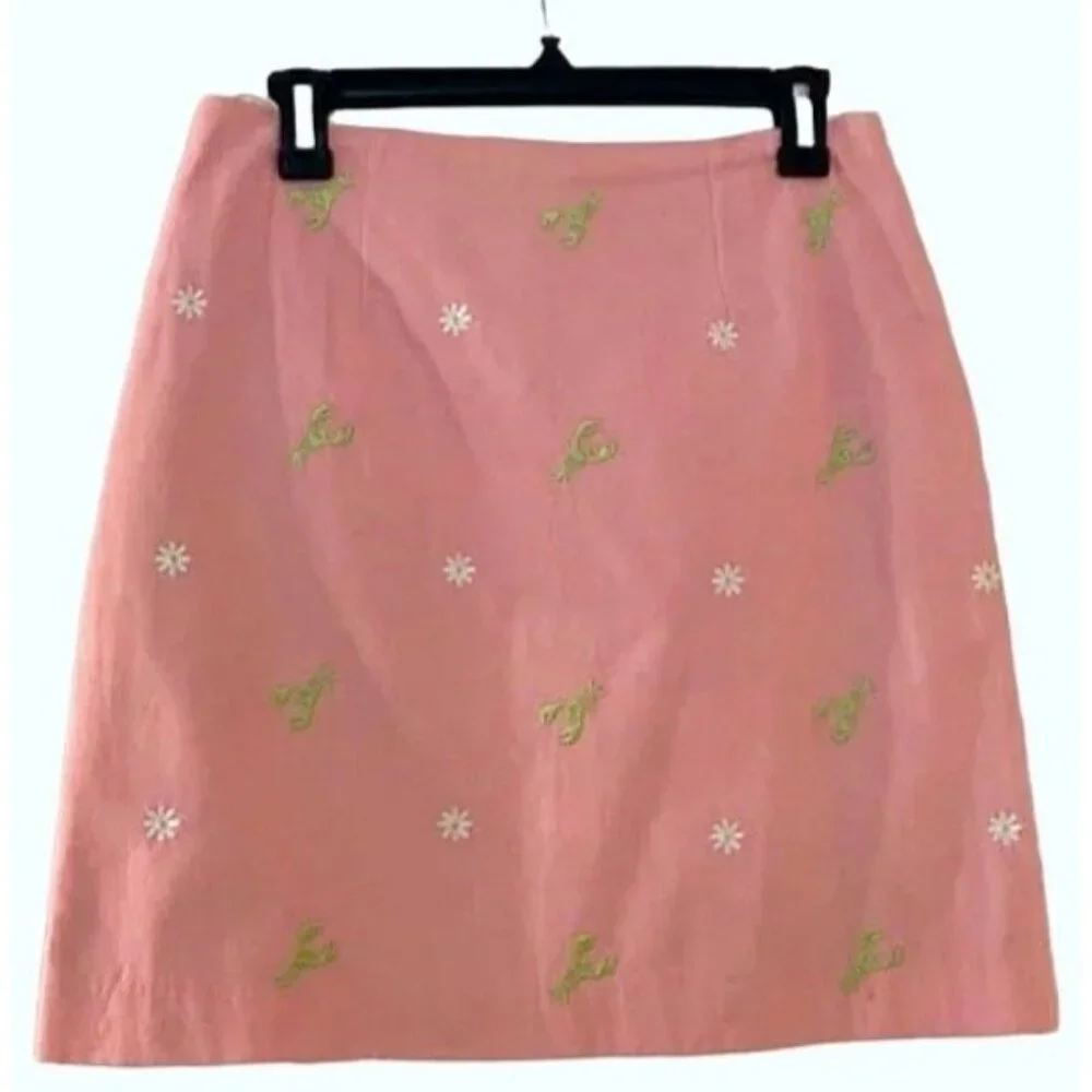 Lilly Pulitzer Women's Light Pink Daisy Lobster Embroidered A-Line Skirt Size 8 - Picture 2 of 16